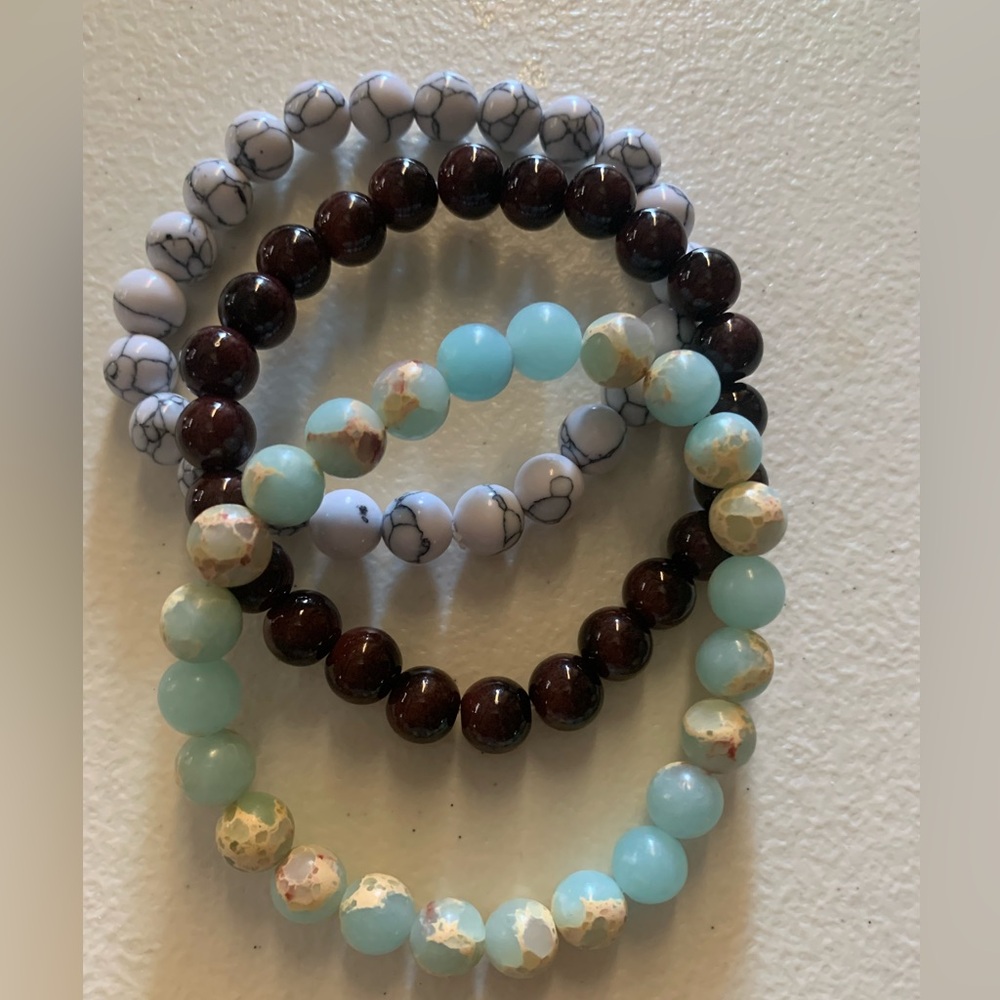 3-PCS Men and Women bracelet white,light blue,and Dark brown